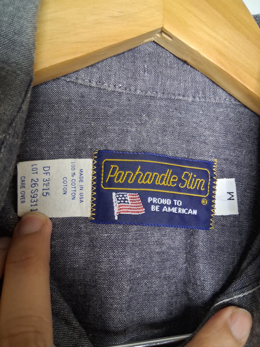 Vintage 90s Panhandle Slim Western Shirt Men's M Gray Chambray Pearl Snap Made - Picture 3 of 9